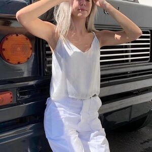 Brandy Melville White Satin Cropped Tank Top